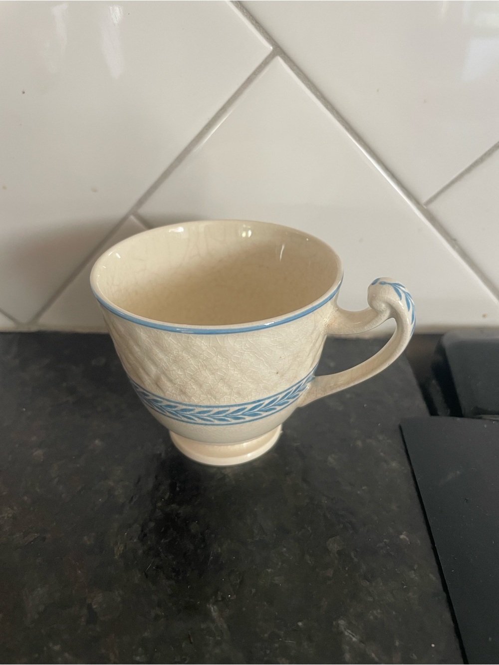 Copeland Spode 'Elaine' White Teacup with Blue Accent